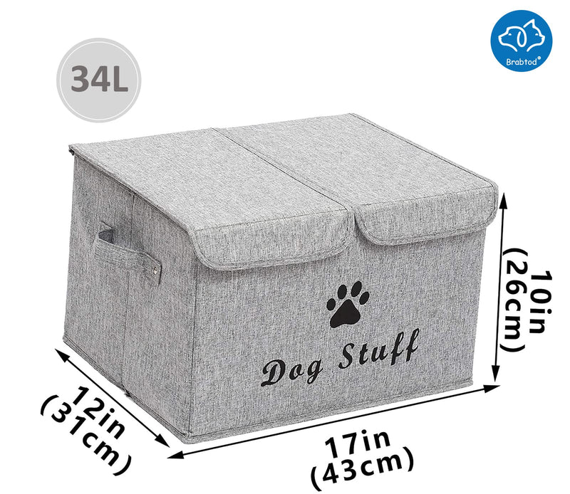 Brabtod Large Dog Toys Storage Box Canvas Storage Basket Bin Organizer with Lid - Collapsible Linen Bin Ideal for Organizing Dog Cat Toys and pet Stuff-PP Boad-17" x 12" x 10" 17" Lx 12" Wx 10" H Snow Gray - BeesActive Australia