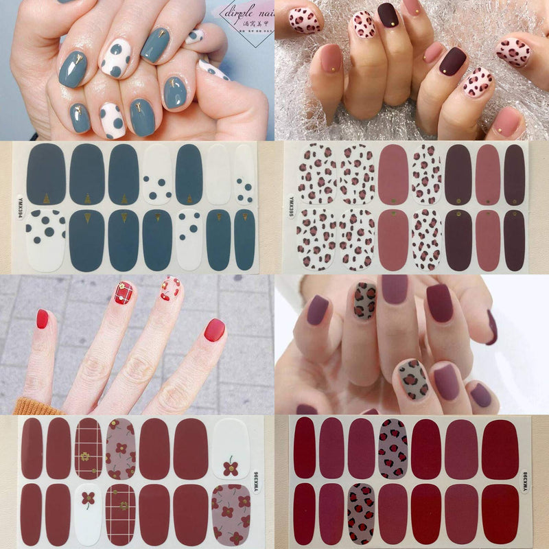 WOKOTO 20 Sheets Adhesive Nail Art Polish Stickers Tips with 1Pc Nail File Leopard Print Nail Wraps Decals Strips Set Manicure Accessories KIT1 - BeesActive Australia