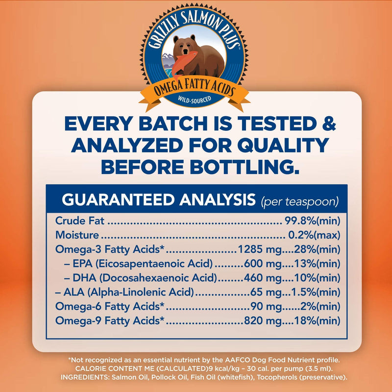 Grizzly All-Natural Wild Caught Alaskan Salmon Oil Dog Food Supplement | Balanced Blend of Omega-3 Fatty Acids | Medical Grade Pump for Exact, No-Spill Dose 16 ounces Grizzly Salmon Oil for Dogs - BeesActive Australia
