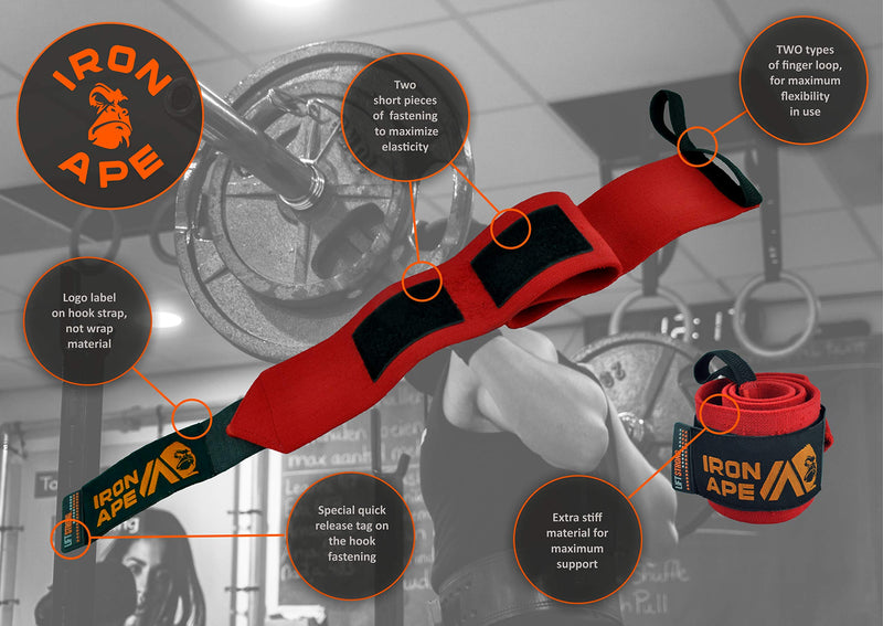 IRON APE Professional Grade Wrist Wraps, 12", 18", 24" & 34". New Versatile Twin Thumb Loop Design for Powerlifting, Weight Lifting, and Bodybuilding. Weightlifting Wrist Support for Men and Women 34" - BeesActive Australia