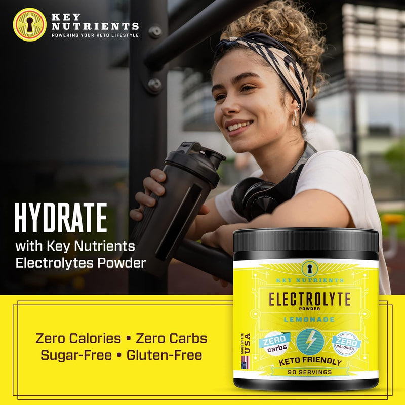 KEY NUTRIENTS Electrolytes Powder No Sugar - Refreshing Lemonade Electrolyte Drink Mix - Hydration Powder - No Calories, Gluten Free - Powder and Packets (20, 40 or 90 Servings) - BeesActive Australia