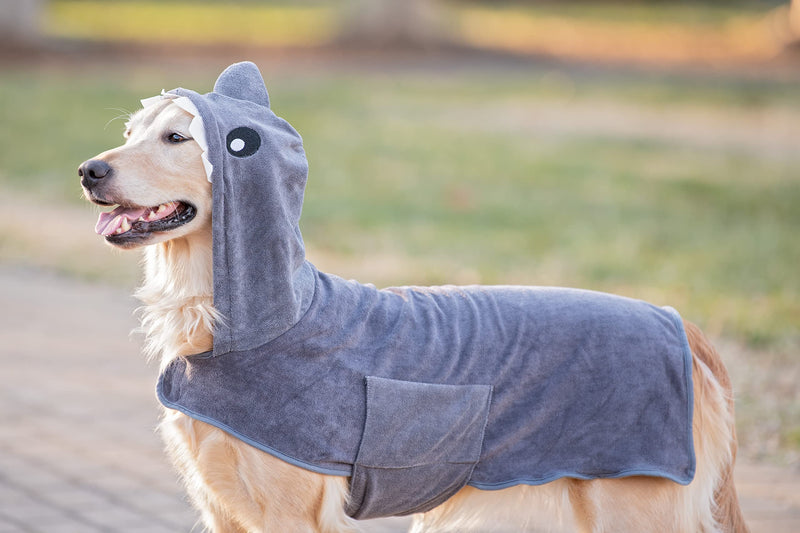 BoxDog Wearable Microfiber Dog Towel with Monster or Shark Hoodie | Soft Dog Bathrobe (Large, Grey Shark) Large - BeesActive Australia