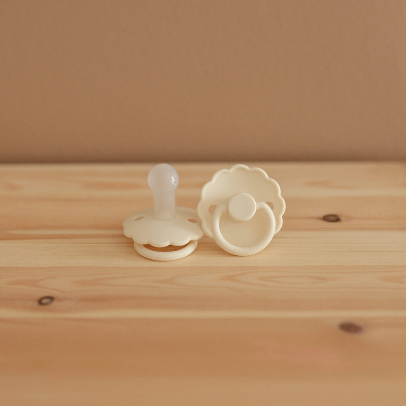 FRIGG Daisy SilkySoft Silicone Baby Pacifier | Made in Denmark | BPA-Free (Jet Black/Cream, 0-6 Months) Cream/Jet black - BeesActive Australia