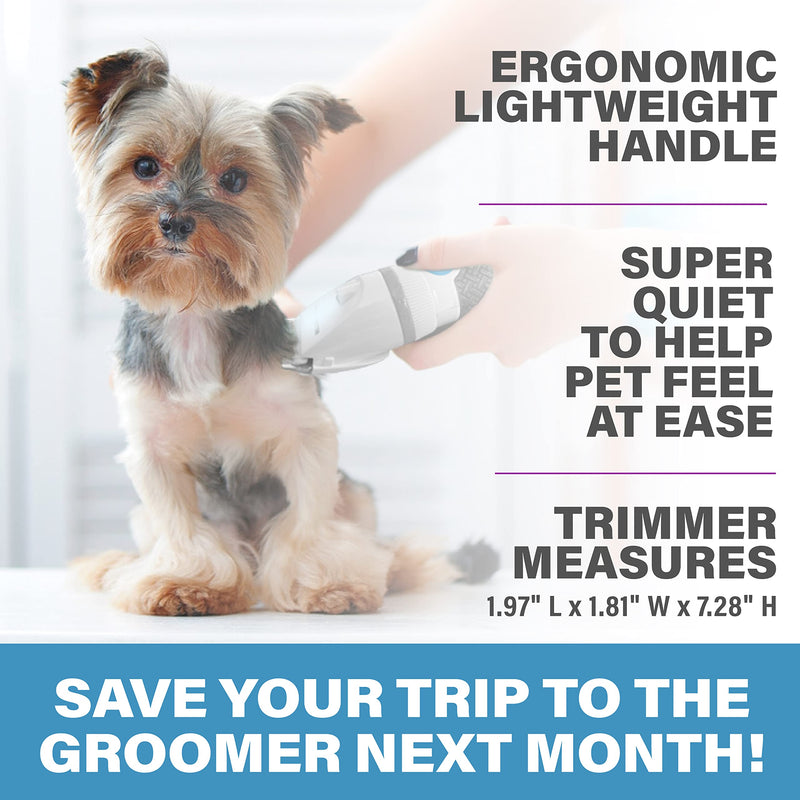 PawPerfect Pet Fur and Hair Trimmer by Bell+Howell Dog Hair Clippers with Stainless Steel and Ceramic Blades Low Noise Rechargeable and Cordless Shaver for Dogs Cats and Other Furry Pets As Seen On TV - BeesActive Australia
