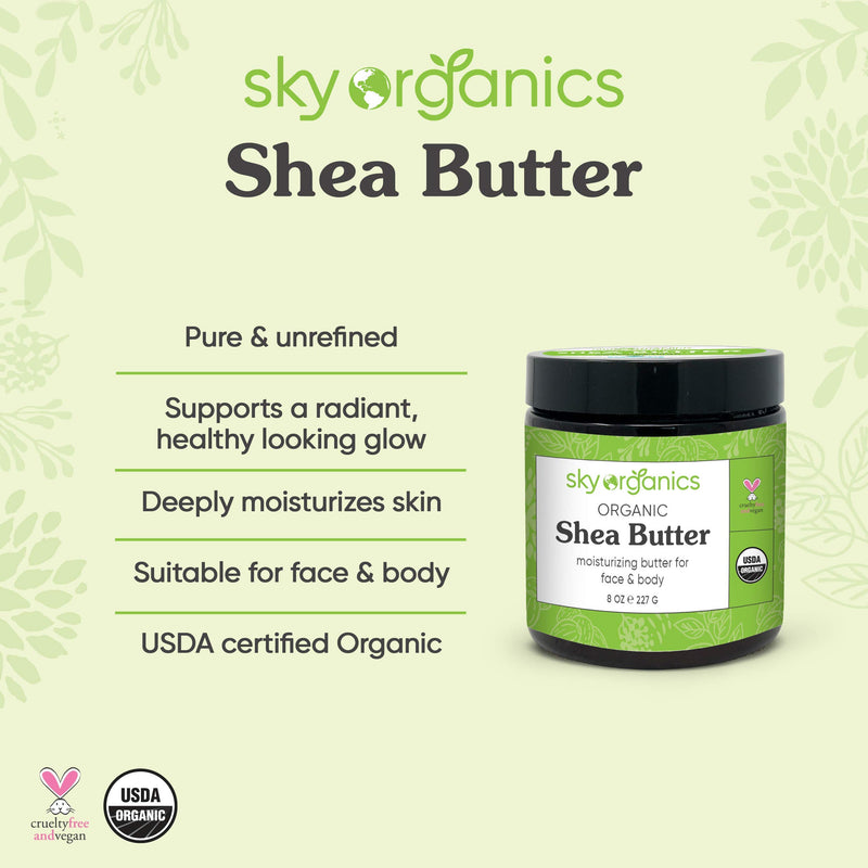 Organic Shea Butter by Sky Organics (8 oz) 100% Pure Unrefined Raw African Shea Butter for Face and Body Moisturizing Natural Body Butter for Dry Skin 8 Ounce (Pack of 1) - BeesActive Australia