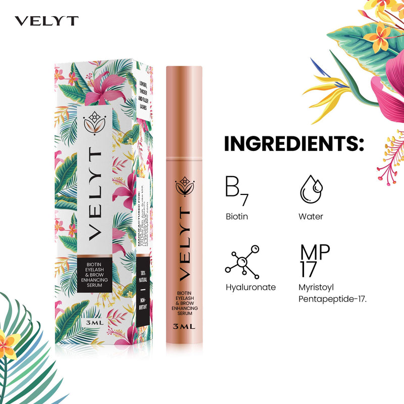 Velyt Biotin Eyelash & Brow Enhancing Serum - Lashes Serum Growth Rapid-Longer Fuller Lashes - Natural - Irritant Free (3ml) - BeesActive Australia