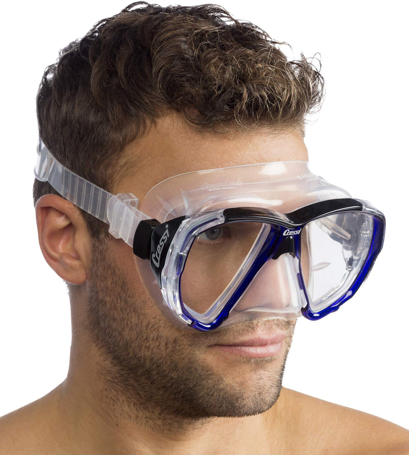 [AUSTRALIA] - Cressi Adult Dive Mask with Inclined Lens for Scuba Diving - Big Eyes: made in Italy Clear/Blue 