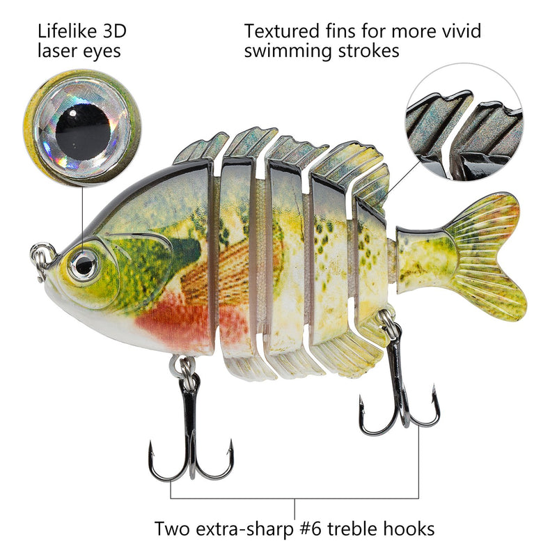 [AUSTRALIA] - Bassdash SwimPanfish Multi Jointed Panfish Bluegill Swimbaits Hard Topwater Bass Lures Fishing Lure Crank Saltwater 3.5in/0.85oz 