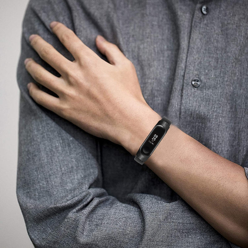 Braided Solo Loop Band Compatible for Xiaomi Mi band 5 6 Bands,Women Men Soft Stretchable Nylon Sport Replacement Wristband for Mi Band 4 3 Elastics Fibres Strap M (160mm-170mm) Black - BeesActive Australia