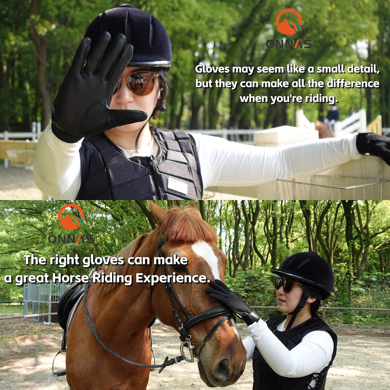 ONNAS 100% Leather Insulated Horse Riding Gloves for Women, Windproof Equestrian Riding Gloves for Ladyies, Breathable Horseback Riding Gloves for Girls Outdoor Cycling Driving Gardening Large Goat Leather Black - BeesActive Australia