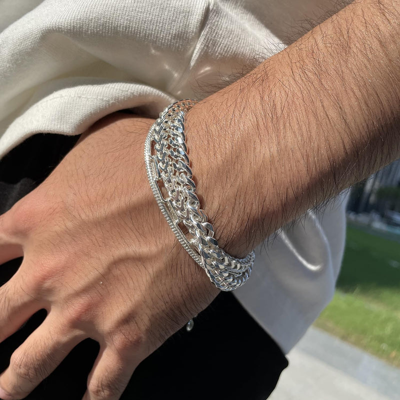 Poaiiu Silver/Gold Layered Chain Bracelets Sets for Men Women Sterling Silver Rope Figaro Cuban Link Chain Bracelets Set Men Jewelry Gifts for Dad Boyfriend Husband Snake Chain - BeesActive Australia