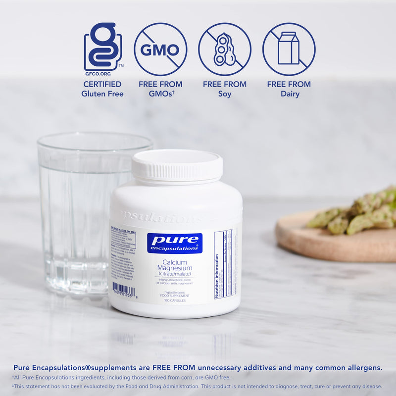 Pure Encapsulations - Calcium Magnesium (Citrate/Malate) - Highly Absorbable Form of Calcium with Magnesium - 180 Capsules - BeesActive Australia