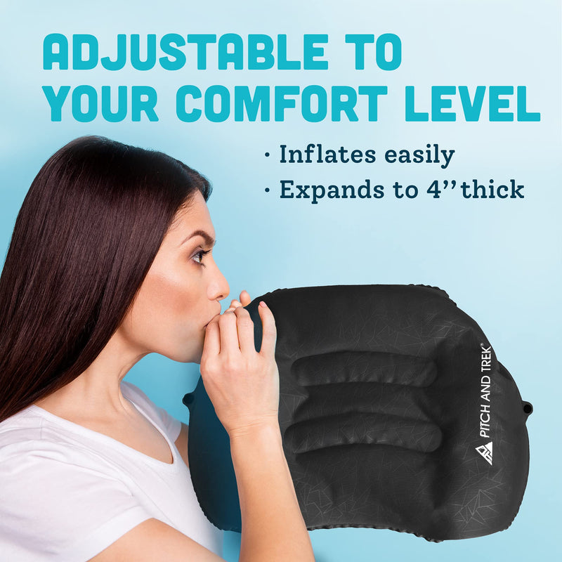 Pitch and Trek Camping Pillow with Removable Cover - Ultralight Portable Compact Inflatable Pillow for Neck Lumbar Support - Compressible Pillow for Hiking, Beach, Hammock, and Backpacking Gear. - BeesActive Australia