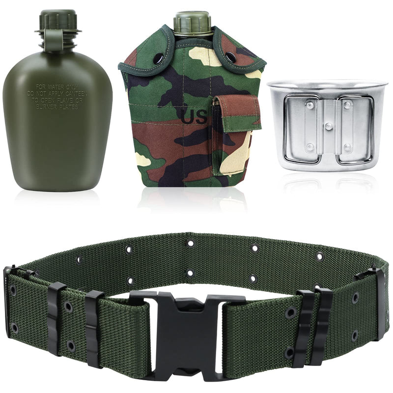 1 Quart Canteen Kit Portable Canteen Hydration Canteens Water Bottle with Reinforced Nylon Bottle Pouch Cover Bag,Aluminum Cup and Waist Belt for Backpacking Hiking Camping Climbing Outdoor Activities - BeesActive Australia