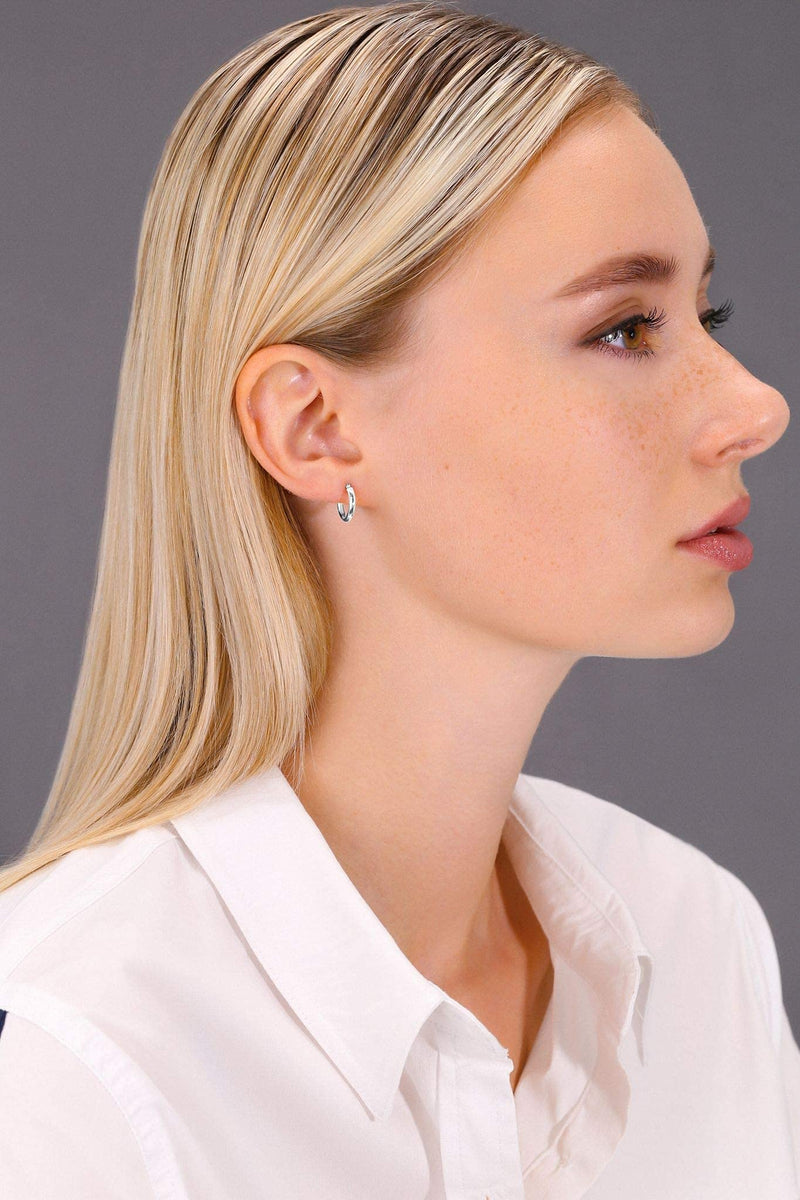 14k White Gold Classic Round Hoop Earrings 12mm (0.48 inch) - BeesActive Australia