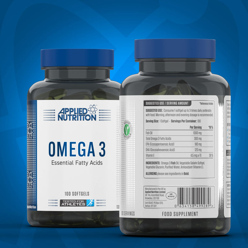 Applied Nutrition Omega 3 - Omega Fish Oil 1000mg, 180mg EPA & 120mg DHA per Softgel, Made in The UK (100 Soft-Gels) - BeesActive Australia