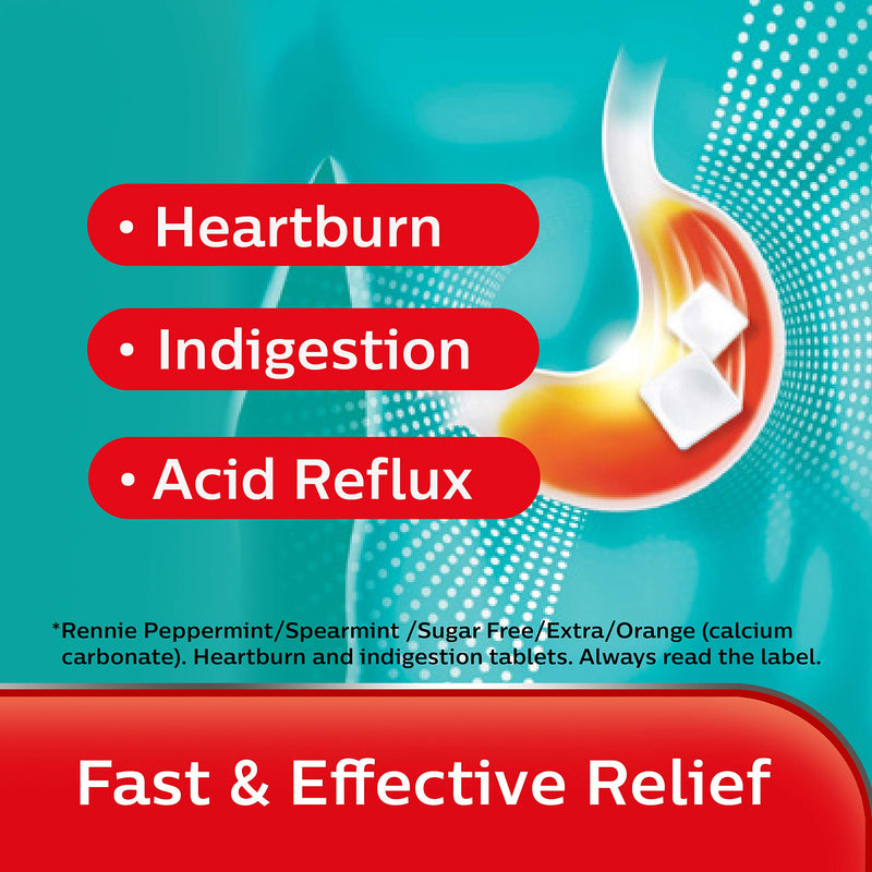 Rennie Antacids, Spearmint Flavour Heartburn Relief and Indigestion Tablets, Fast and Effective Relief for Acid Reflux, 4 Packs of 96 Tablets - BeesActive Australia