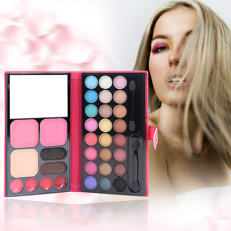 Vtrem Professional Makeup Palette Kit, 24 Colors Eyeshadow + 4 Lip Glosses + 2 Eyebrow Powder + 2 Blushers + 1 Pressed Powder + Mirror + 2 Brushes Make Up Palette Set for Teen Girls, Beginners, Pros Makeup Palette Kit / Style 1 - BeesActive Australia