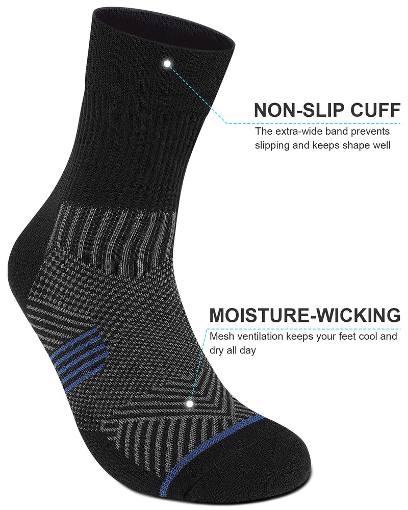 PAPLUS Compression Running Sock for Men and Women 3 Pairs, Cushioned Athletic Crew Socks with Arch Support Black+white+grey(3 Pairs ) X-Large - BeesActive Australia