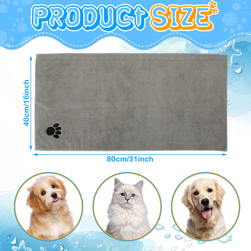 Chumia 4 Pack Pet Grooming Towel Absorbent Dog Towels for Drying Dogs Soft Microfiber Dog Drying Towel Quick Drying Large Dog Bath Towel for Dogs, Cats and Other Pets, Gray 16 x 31 Inch - BeesActive Australia