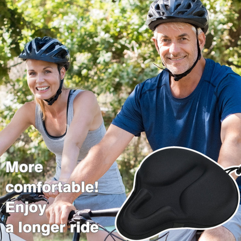 DAWAY Comfortable Exercise Bike Seat Cover - C6 Large Wide Foam & Gel Padded Bicycle Saddle Cushion for Women Men Everyone, Fits Spin, Stationary, Cruiser Bikes, Indoor Cycling, Soft Black, C6 - BeesActive Australia