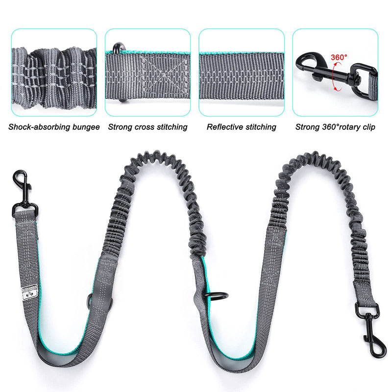 SHINE HAI Retractable Hands Free Dog Leash with Dual Bungees for Dogss, Adjustable Waist Belt, Reflective Stitching Leash for Running Walking Hiking Jogging Biking Blue For 2 Dog - BeesActive Australia
