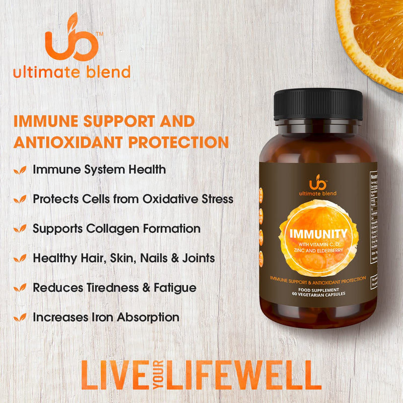 Ultimate Blend | Immunity with Vitamin C, D, Zinc and Elderberry | Immune Support & Antioxidant | Vegan, Gluten Free | Boosts Energy, Supports Immunity | For Healthy Hair, Skin, Bones � 60 Veggie Caps - BeesActive Australia