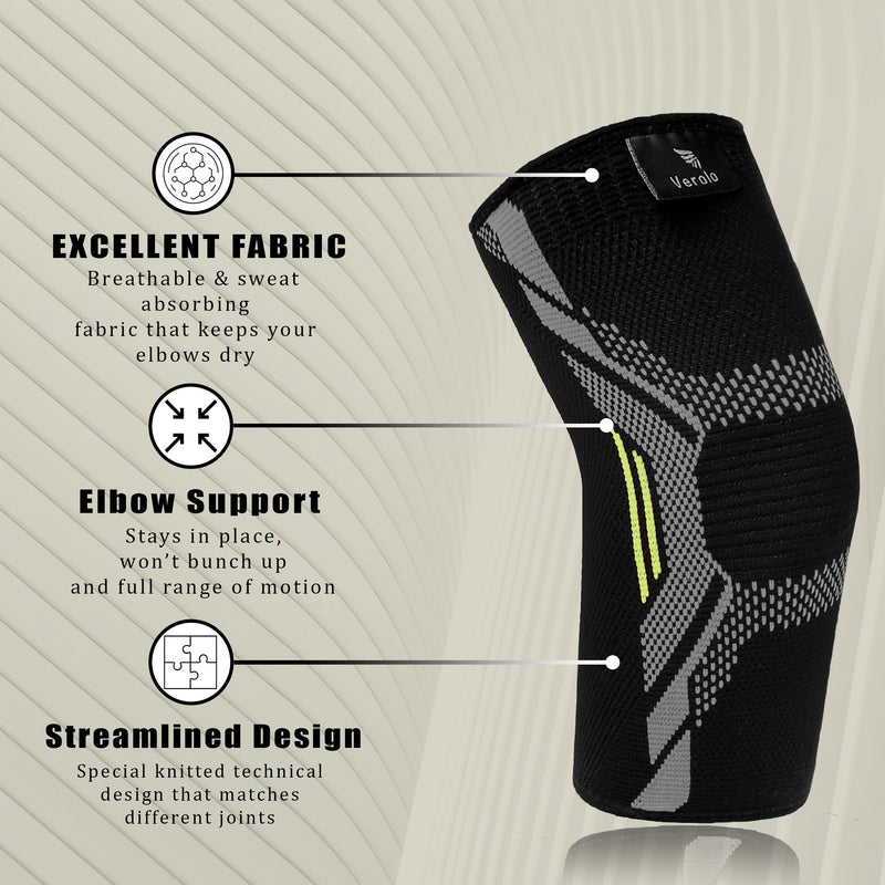 VEROLO Elbow Brace for men | Pack of 2 Compression Arm sleeve Elbow support for Men & Women- Tennis Elbow Brace | Pain Relief, and Elbow Sleeve weightlifting (Small, BLACK) Small - BeesActive Australia