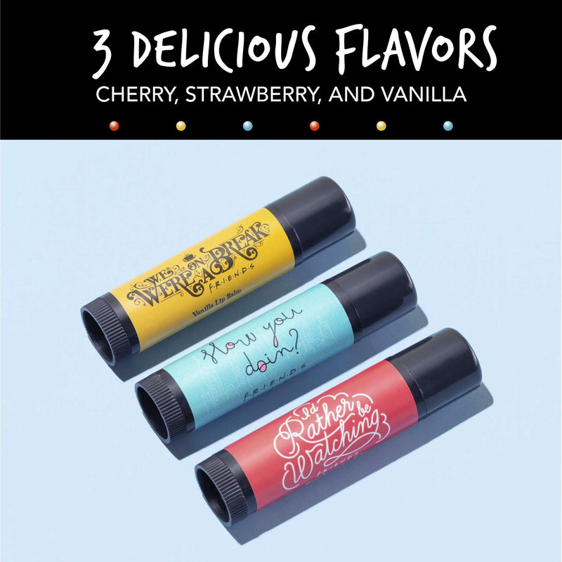 Friends TV Show Lip Balm Trio - Set of Three Flavoured Lip Balms, Strawberry, Vanilla, Cherry - BeesActive Australia