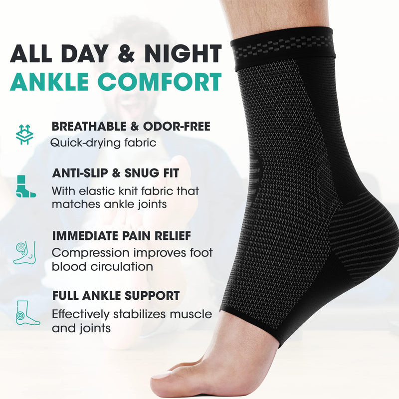 Modvel Ankle Brace for Women & Men - 1 Pair of Ankle Support Sleeve & Ankle Wrap - Compression Ankle Brace for Sprained Ankle, Achilles Tendonitis, Plantar Fasciitis, & Injured Foot Medium A Black - BeesActive Australia