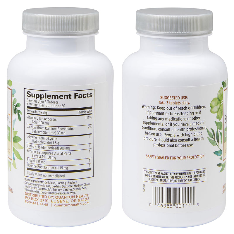 Quantum Health SuperLysine+ Advanced Formula Immune Support Supplement Lysine 1500 mg, Vitamin C Echinacea Licorice Bee Propolis & Odorless Garlic Daily Wellness Blend for Women & Men - 180 Tablets 180 Count - BeesActive Australia
