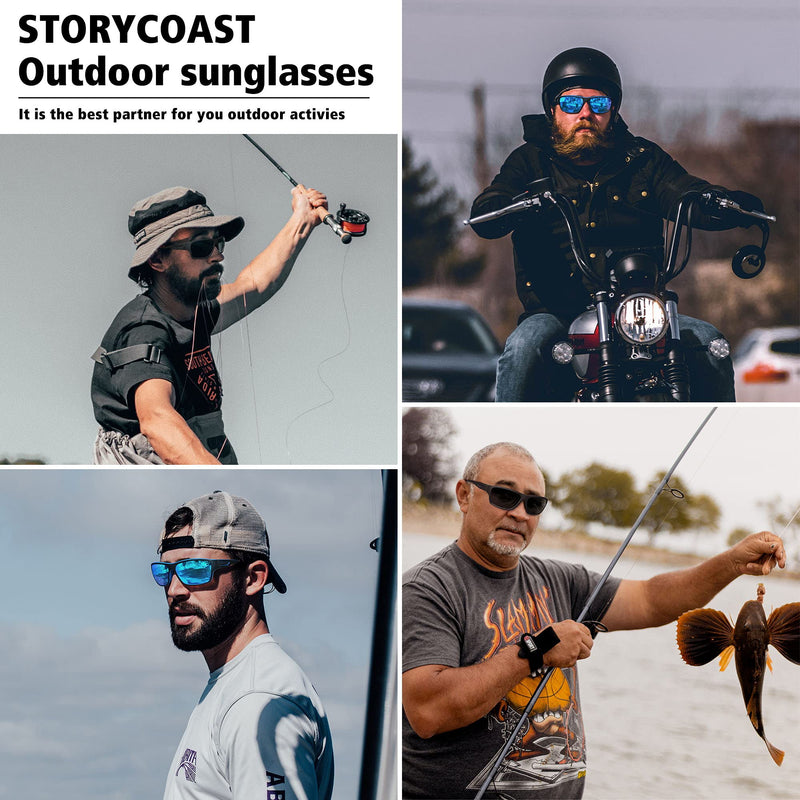 STORYCOAST Polarized Sports Sunglasses for Men Women Unbreakable Frame Cycling Fishing Driving 2pack Black+blue Mirror - BeesActive Australia