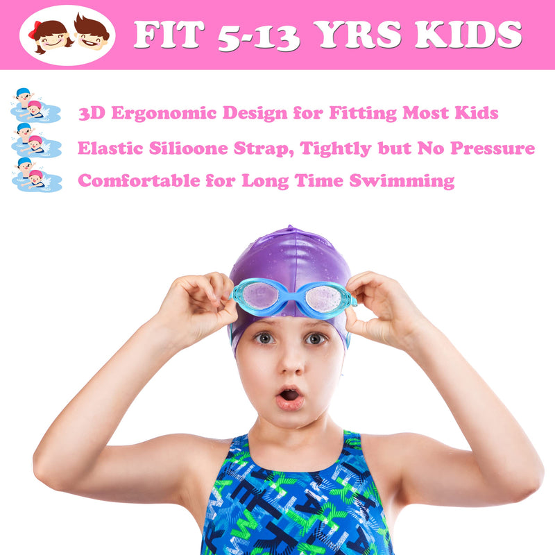 EWPJDK Kids Swim Goggles - 2 Pack Swimming Goggles Anti Fog No Leaking For Kids Age 5-13 Purple & Blue - BeesActive Australia