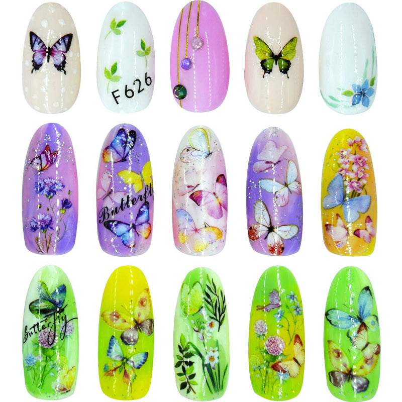 Blulu 12 Sheets 3D Butterfly Nail Art Stickers Adhesive Flowers Butterfly Nail Decal Stickers for Women Girls Nail DIY Decoration, About 1200 Pieces Totally (Refreshing Butterfly Series) Refreshing Butterfly Series - BeesActive Australia