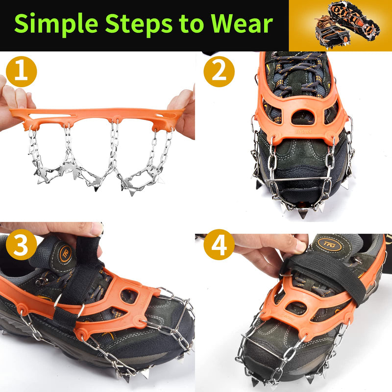 24 Spikes Crampons Ice Cleats, Traction Snow Grips for Boots Shoes,Anti-Slip Stainless Steel Microspikes for Hiking Walking Climbing Mountaineering-Orange X-Large - BeesActive Australia