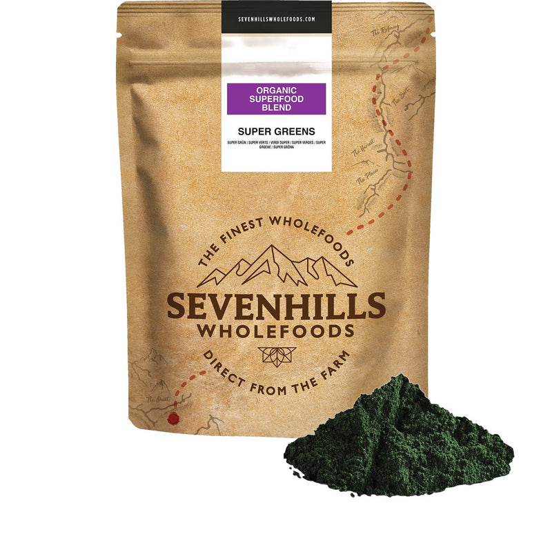 Sevenhills Wholefoods Super Greens Organic Superfood Blend 400g, with Spirulina, Chlorella, Wheatgrass & Barley Grass 400 g (Pack of 1) - BeesActive Australia