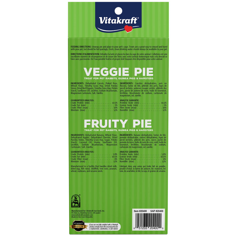 Vitakraft Veggie & Fruity Pie Treat for Pet Rabbits, Guinea Pigs, and Hamsters, 2 Pies,brown,24" x 50" - BeesActive Australia