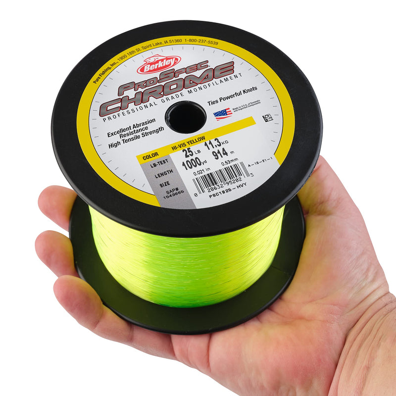 Berkley Pro-Spec Chrome Monofilament Fishing Line, Hi-Vis Yellow, 1000yd - 16lb - BeesActive Australia