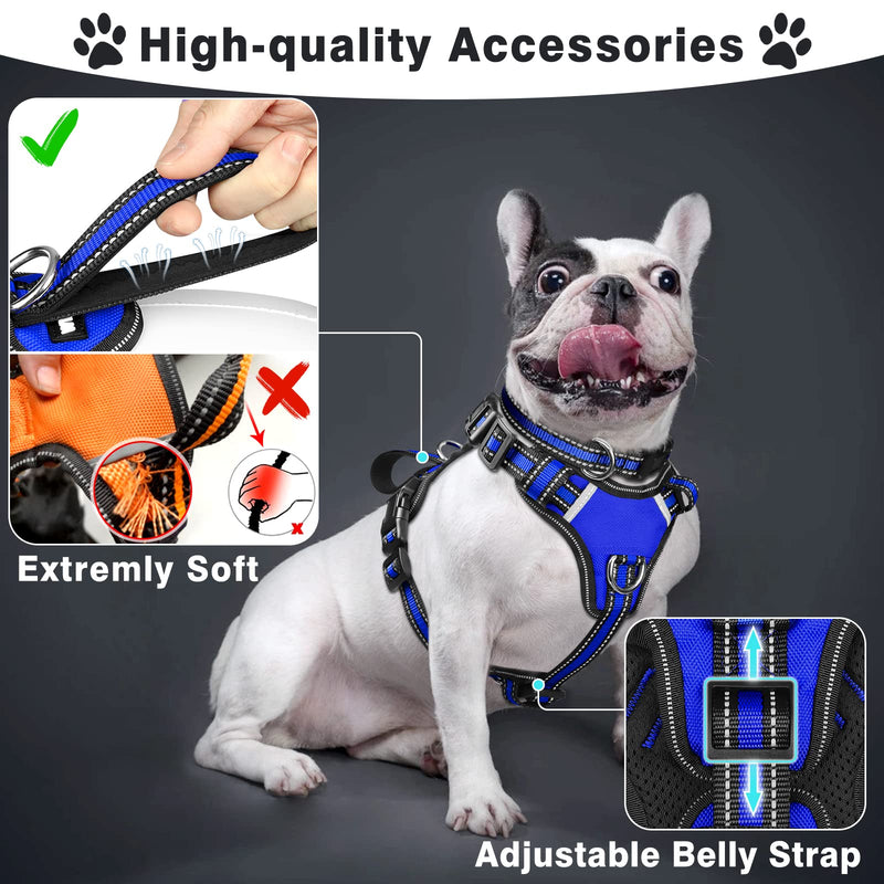 WINSEE Pet Harness Collar and Leash Set, All-in-one Reflective Dog Harness No Pull with Adjustable Buckles for Puppies, Small, Medium, Large, and Extra-Large Dogs Dark Blue - BeesActive Australia