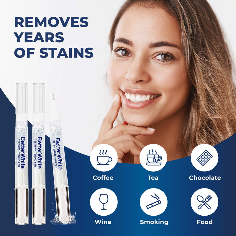 BetterWhite Teeth Whitening Pen (3 Pens) - 30+ Uses, Non-Sensitive - Removes Years of Stains - Safe for Enamel – 100% Natural Formula, Dentist Formulated, Non-Toxic, Easy to Use, Travel-Friendly - BeesActive Australia