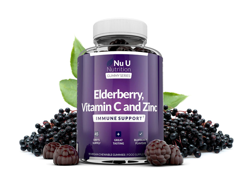Elderberry Gummies for Adults & Kids - 90 Vegan Gummies with Sambucus Black Elderberry, Vitamin C & Zinc - Blueberry Flavour - Immune System Booster - BeesActive Australia