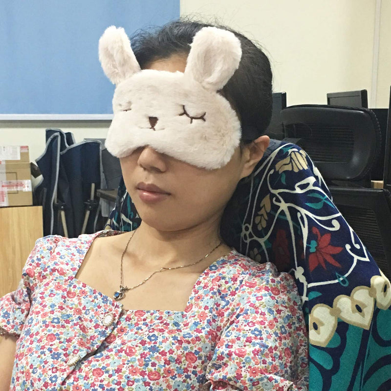 Honbay Plush Rabbit Sleeping Eye Mask Cute Cartoon Animal Eye Mask for Children (Beige) Beige - BeesActive Australia
