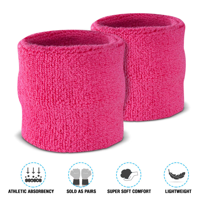 Suddora Wrist Sweatbands Also Available in Neon Colors - Athletic Cotton Terry Cloth Wristband for Sports (Pair) (Neon Pink) - BeesActive Australia