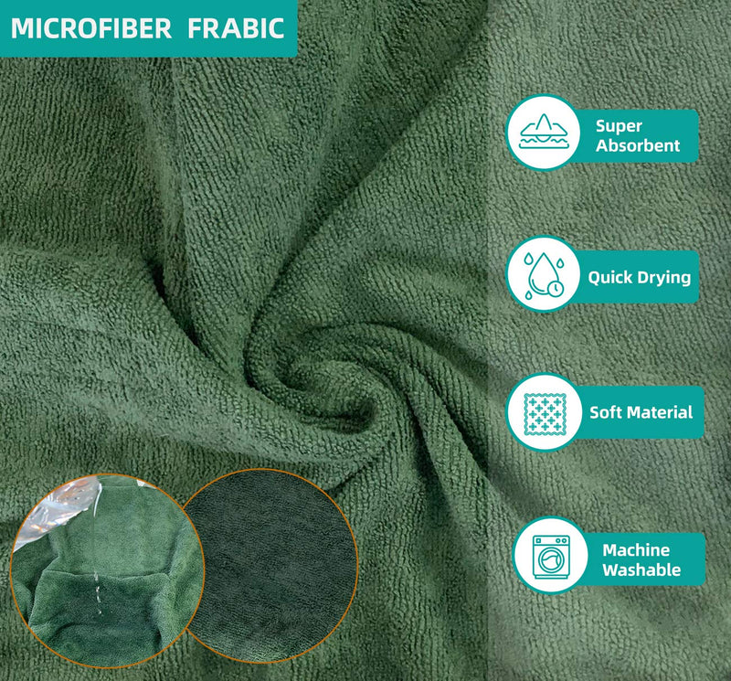 Dog Drying Coat Bathrobe Towel, Microfibre Material Fast Drying Super Absorbent Dog Bath Robe, Pet Quick Drying Moisture Absorbing with Adjustable Collar and Waist Xlarge: back length 29.5" Green - BeesActive Australia