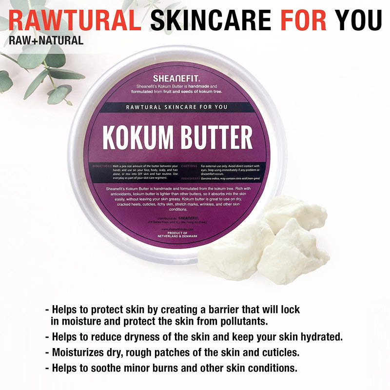 Sheanefit Raw Natural Kokum Butter, Natural Body Butter, Quick Absorbing Daily Moisturizer For Face & Body 8oz (Pack of 1) Pack of 1 - BeesActive Australia