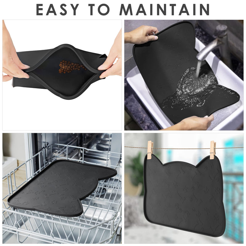 IYYI Cat Food Mat, Silicone Dog Bowl Mat for Food and Water, Waterproof Non Slip Pet Feeding Mat, Raised Edge Dog Food Tray to Stop Food Spills and Water Messes on Floor Black+M - BeesActive Australia