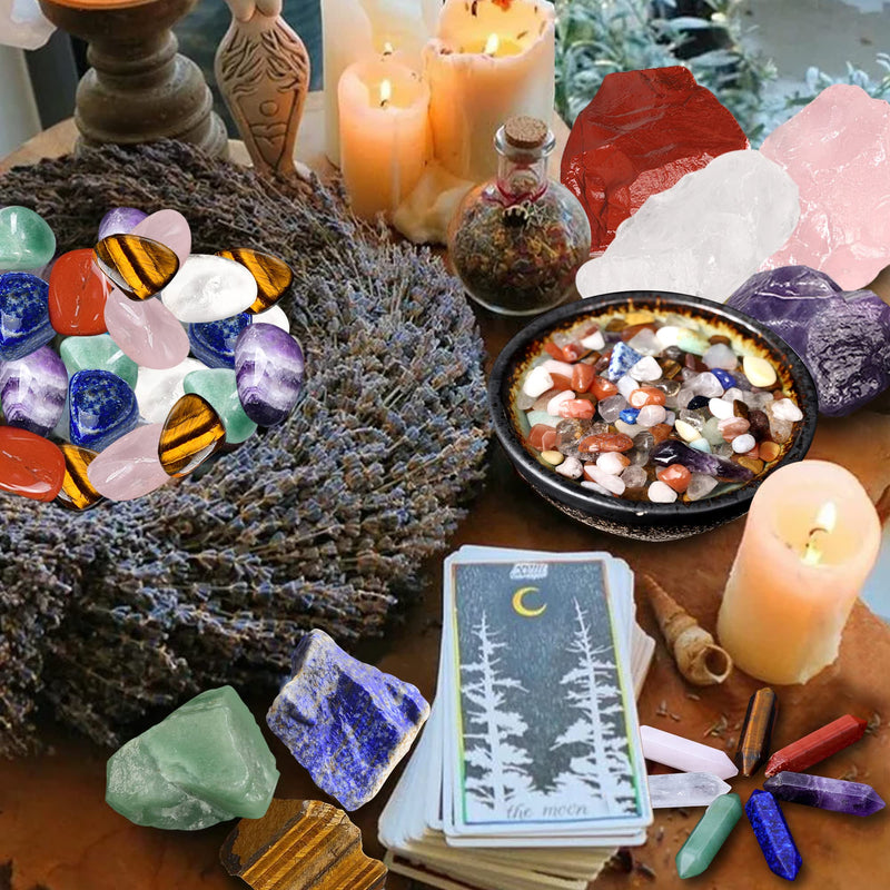 Healing Crystal for Beginners 7 Chakra Crystal Set,23 Pcs Healing Crystal Wiccan Reiki Gift,4 Types of Gemstones,Hexagonal Tumbled Stone,Natural Gemstones,Raw Stones,Crystal Gravel with Instruction Healing Crystal(23pcs) - BeesActive Australia