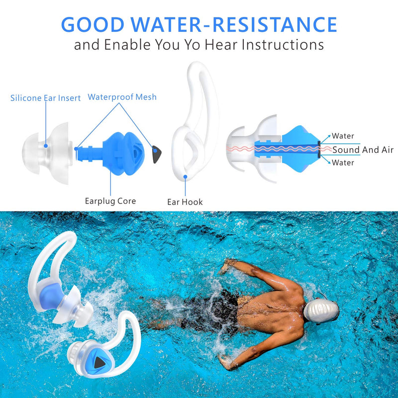 Swimming Ear Plugs, New Upgrade Design Waterproof Reusable Silicone Swim Ear Plugs for Swimmer Showering Bathing Surfing Snorkeling and Other Water Sports (Blue) Blue - BeesActive Australia