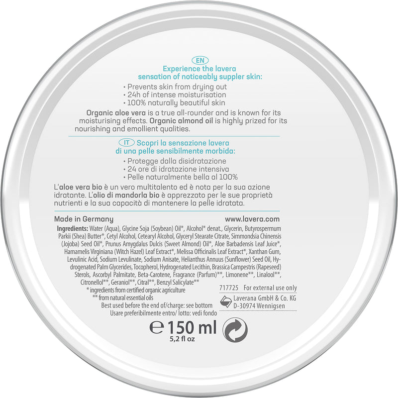 lavera basis sensitiv All-Round Cream - Natural Cosmetics - vegan - Organic Aloe Vera & Organic Almond Oil - certified - 150ml, white - BeesActive Australia