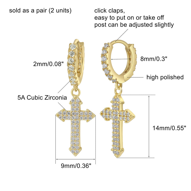 GOVENUS 14K Gold Plated Cubic Zirconia Dainty Lightweight Huggie Hoop Earrings With Dangle Drop Earrings for Women Girls Jewelry Gift Cross-Gold - BeesActive Australia